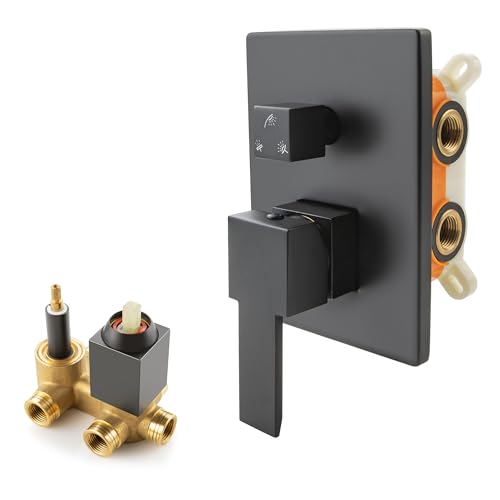 SKOWLL Shower Valve 3 Function Matte Black Wall Mount Shower Valve Kit Replacement 3 Way, Single-Handle Bathtub Water Control Valve Trim Rough in Valves Included